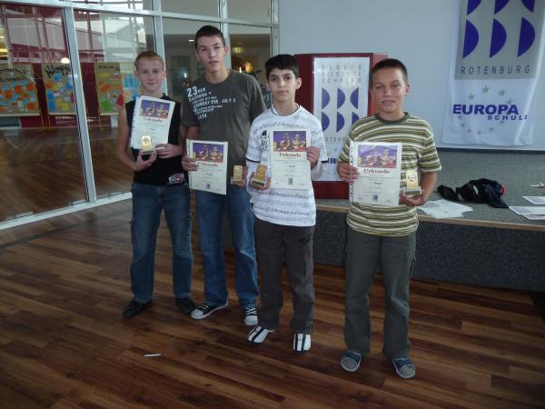 Die u14-Mannschaft bei der Norddeutschen Vereinsmeisterschaft 2008, v.l.n.r.: Frank Henselin, Paul Schmidt, Mikael Ispirjan, Felix Schmekel; Foto: Karsten Baier