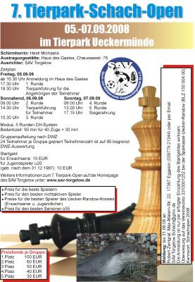 Ausschreibung zum 7. Tierpark-Schach-Open