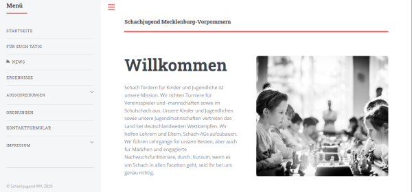 Schachjugend Mecklenburg-Vorpommern mit eigenem Internetauftritt; Screenshot: Gerd Zentgraf