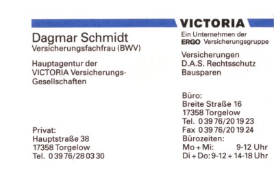 Werbung der Victoria Versicherung Schmidt