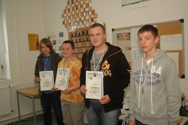 u14, v.l.n.r.: 3. Mattes Korthase (Schulschachgruppe Anklam), 1. Florian Schmekel (SAV Torgelow), 2. Chris Wesener (SAV Torgelow), 4. Sven Bastian Hagemann (SAV Torgelow)