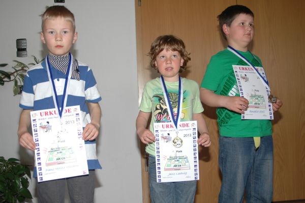 AK u8, v.l.n.r.: 2. Franz Moritz Vlschow (Montessori Grundschule Greifswald), 1. Jazz Ladwig (SV Gryps), 3. Benedict Stoll (Grundschule Gebrder Grimm Anklam)