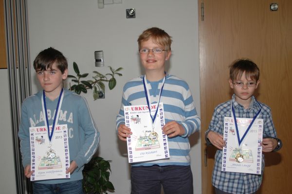 AK u11, v.l.n.r.: 2. Egon Wolfgramm (SAV Torgelow), 1. Ole Rckart (SV Gryps), 3. Jannis Lange (Regionale Schule Kosegarten Wolgast)