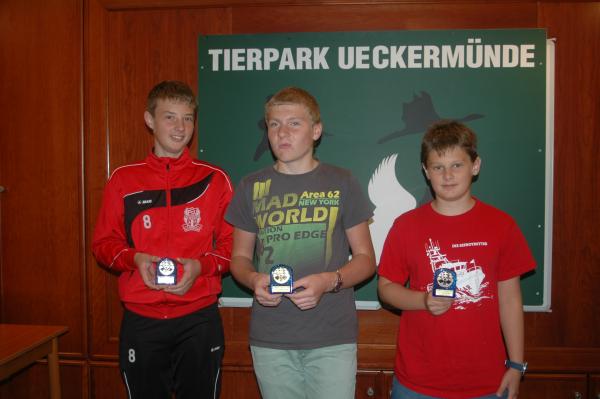 U14, v.l.n.r.: 2. Platz: Felix Trmer, 1. Platz: Alex Bollnow, 3. Platz: Axel Trmer (alle SAV Torgelow)