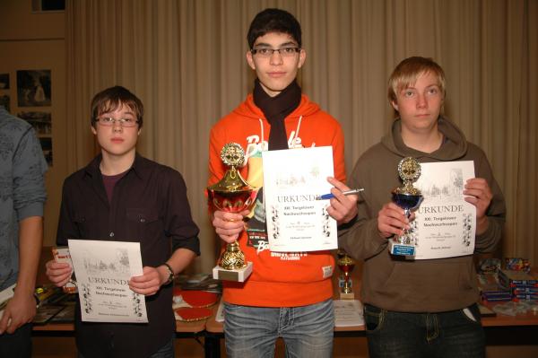 Wettkampfgruppe III - Pltze 1-3, v.l.n.r.: 3. Szymon Wojnarowski (MDK nr. 1 Bydgoszcz), 1. Mikael Ispirjan (SAV Torgelow), 2. Henrik Scheel (SV RUGIA Bergen)