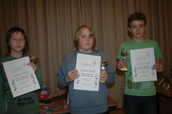 u12, Pltze 1-3, v.l.n.r.: 1. Damian Dabrowski (KSz Pod Wieza Szczecin), 2. Klaudiusz Chalas (MDK nr. 1 Bydgoszcz), 3. Jonas Altenstein (Greifswalder SV)