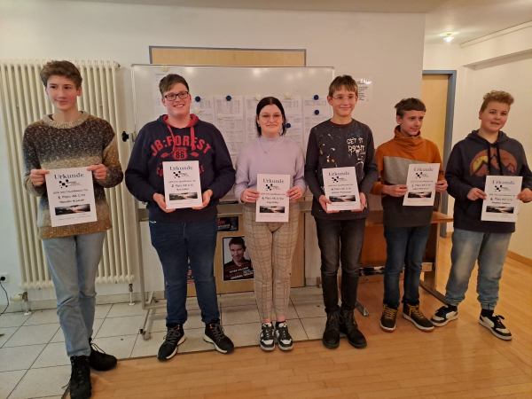 u16, v.l.n.r.: 3. Theodor Küstner (Greifswalder SV), 2. Ben Stiller (TSV Friedland), 4. Finja Wilke (SAV Torgelow),<br />1. Johann Asmussen (HSG Stralsund), 5. Julian Neumann (SV Anklam), 6. Stephen Siebert (SV Anklam)